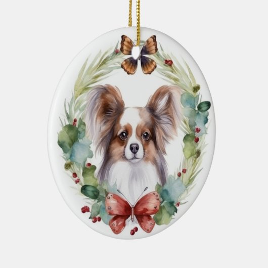 Papillon Christmas Wreath Festive Pup Keramik Ornament (Rechts)
