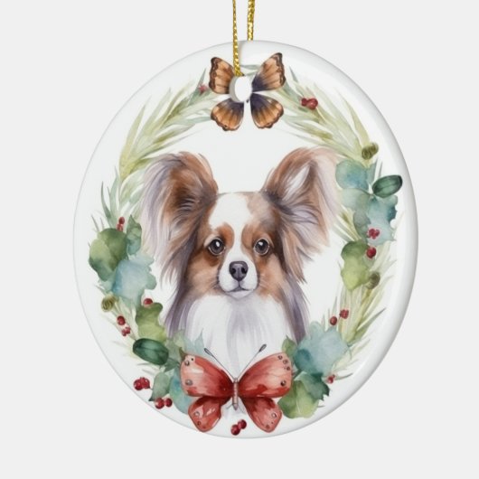 Papillon Christmas Wreath Festive Pup Keramik Ornament (Links)