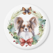 Papillon Christmas Wreath Festive Pup Magnet (Vorne)