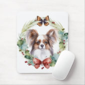 Papillon Christmas Wreath Festive Pup Mousepad (Mit Mouse)