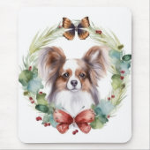 Papillon Christmas Wreath Festive Pup Mousepad (Vorne)