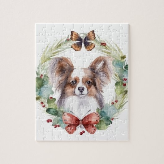 Papillon Christmas Wreath Festive Pup Puzzle (Vertikal)