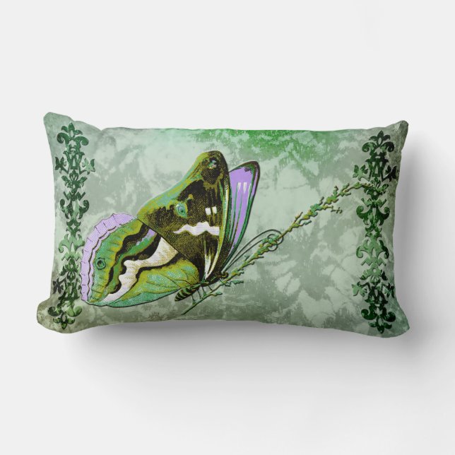 PAPILLON COLORÉ in KELLYgrün und -LAVENDEL Lendenkissen (Vorderseite)