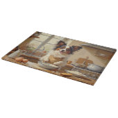 Papillon Cooking in Kitchen Schneidebrett (Ecke)