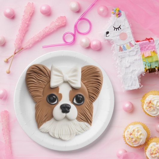 Papillon Dog 3D Inspiriert Pappteller (Party)