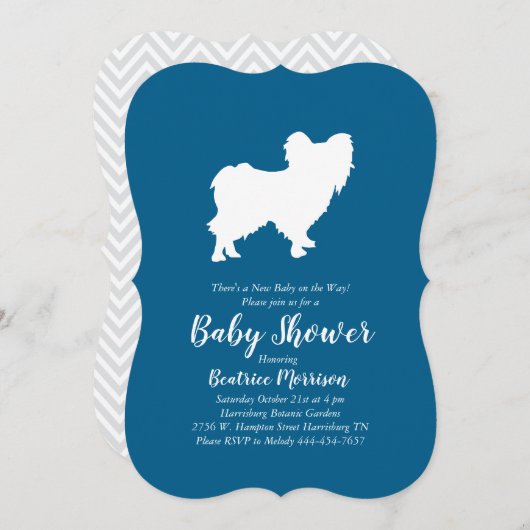 Papillon Dog Baby Shower Blue Boy Einladung (Vorne/Hinten)