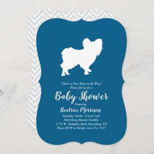 Papillon Dog Baby Shower Blue Boy Einladung