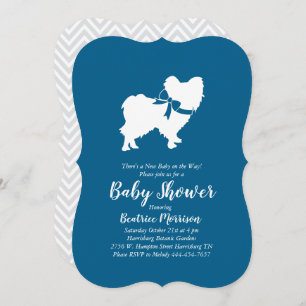Papillon Dog Baby Shower Blue Boy Einladung