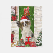Papillon Dog Christmas Fleecedecke (Vorderseite)
