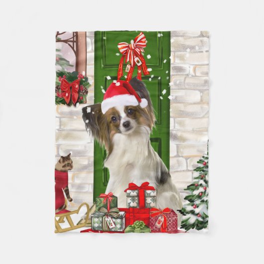 Papillon Dog Christmas Fleecedecke (Vorderseite)