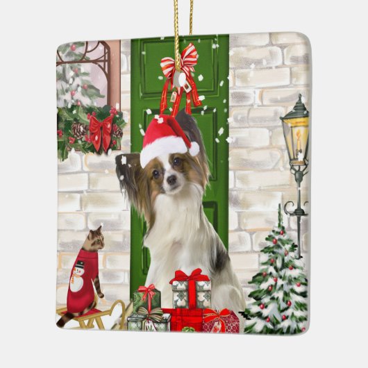 Papillon Dog Christmas Keramikornament (Links)