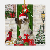 Papillon Dog Christmas Keramikornament (Rückseite)