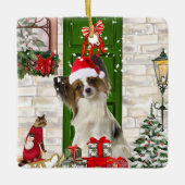 Papillon Dog Christmas Keramikornament (Vorderseite)