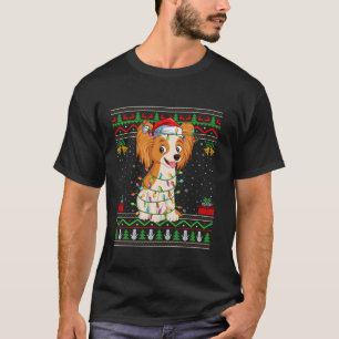 Papillon Dog Christmas Lights Santa Ugly Sweater X T-Shirt
