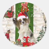 Papillon Dog Christmas Runder Aufkleber (Vorderseite)