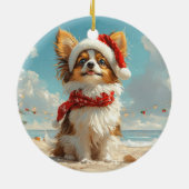 Papillon Dog Christmas Vintag Beach Keramik Ornament (Hinten)