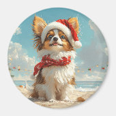 Papillon Dog Christmas Vintag Beach Magnet (Vorne)
