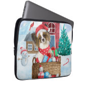 Papillon Dog im Schnee Weihnachtshundehaus Laptopschutzhülle (Vorne Rechts)