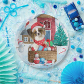 Papillon Dog im Schnee Weihnachtshundehaus Pappteller (Party)