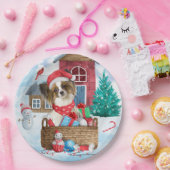 Papillon Dog im Schnee Weihnachtshundehaus Pappteller (Party)
