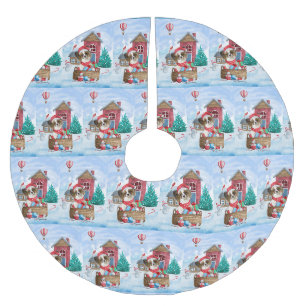Papillon Dog im Schnee Weihnachtshundehaus Polyester Weihnachtsbaumdecke