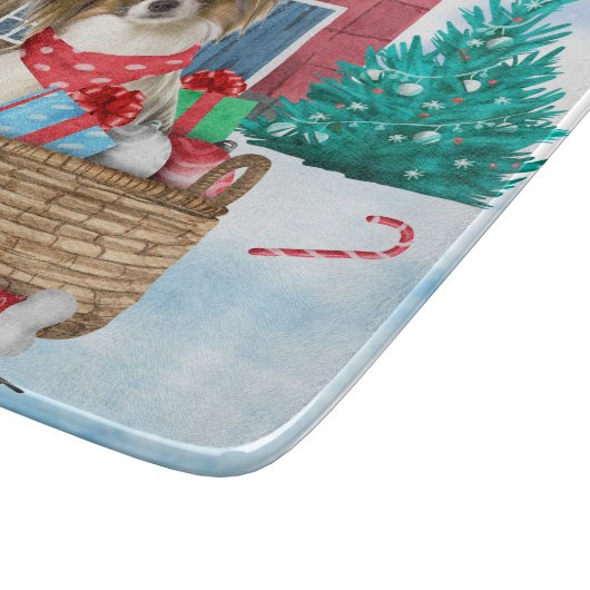 Papillon Dog im Schnee Weihnachtshundehaus Schneidebrett (Ecke)