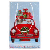 Papillon Dog in Auto mit dem Weihnachtsmann Mittlere Geschenktüte (Vorderseite)