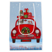 Papillon Dog in Auto mit dem Weihnachtsmann Mittlere Geschenktüte (Rückseite)