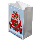 Papillon Dog in Auto mit dem Weihnachtsmann Mittlere Geschenktüte (Rückseite Schrägansicht)