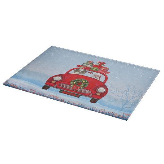 Papillon Dog in Auto mit dem Weihnachtsmann Schneidebrett (Ecke)