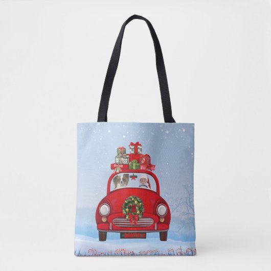 Papillon Dog in Auto mit dem Weihnachtsmann Tasche (Vorderseite)