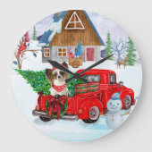 Papillon Dog in Christmas Delivery LKW Schnee Große Wanduhr (Vorderseite)