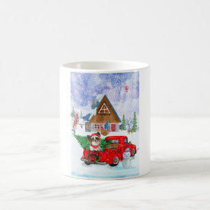 Papillon Dog in Christmas Delivery LKW Schnee Kaffeetasse