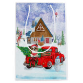 Papillon Dog in Christmas Delivery LKW Schnee Mittlere Geschenktüte (Vorderseite)