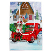 Papillon Dog in Christmas Delivery LKW Schnee Mittlere Geschenktüte (Rückseite)