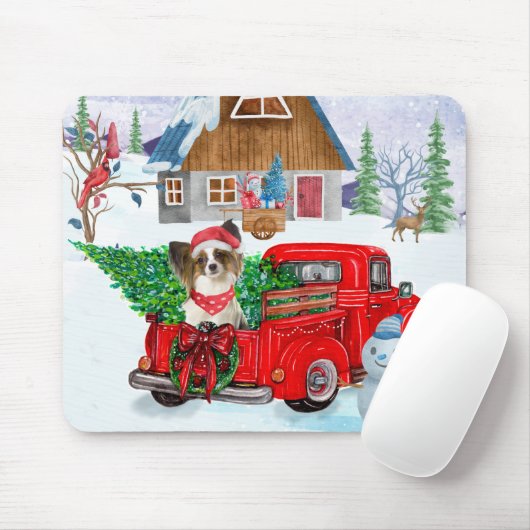 Papillon Dog in Christmas Delivery LKW Schnee Mousepad (Mit Mouse)