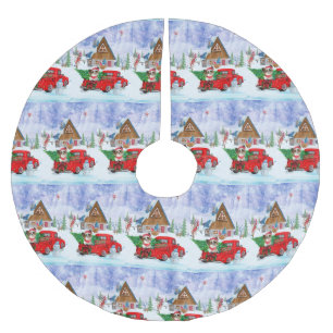 Papillon Dog in Christmas Delivery LKW Schnee Polyester Weihnachtsbaumdecke