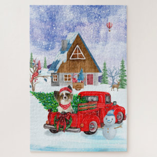 Papillon Dog in Christmas Delivery LKW Schnee Puzzle