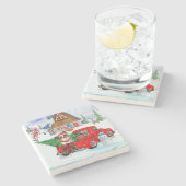 Papillon Dog in Christmas Delivery LKW Schnee Steinuntersetzer (Seitenansicht)