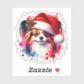 Papillon Dog in der Weihnachtsmannmütze Weihnachte Aufkleber (Blatt)