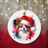 Papillon Dog in der Weihnachtsmannmütze Weihnachte Keramik Ornament
