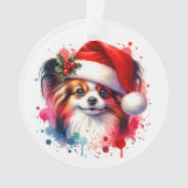 Papillon Dog in der Weihnachtsmannmütze Weihnachte Ornament (Vorderseite)