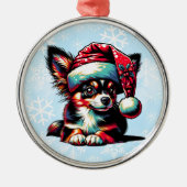 Papillon Dog in der Weihnachtsmannmütze Weihnachte Ornament Aus Metall (Vorne)