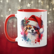 Papillon Dog in der Weihnachtsmannmütze Weihnachte