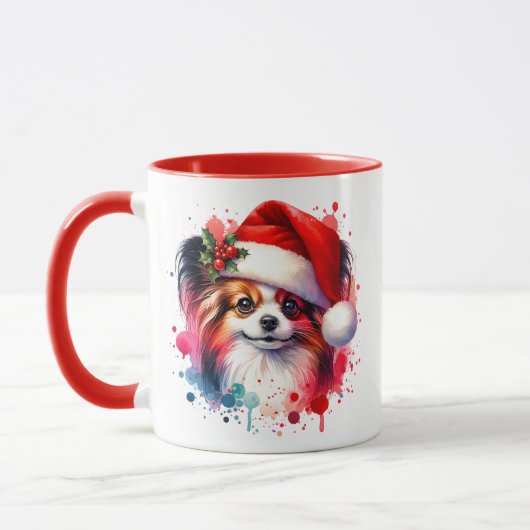 Papillon Dog in der Weihnachtsmannmütze Weihnachte Tasse (Links)