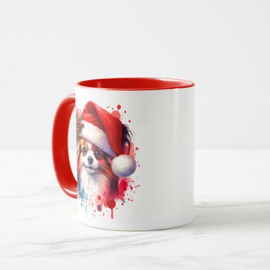 Papillon Dog in der Weihnachtsmannmütze Weihnachte Tasse (Vorderseite Links)