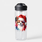 Papillon Dog in der Weihnachtsmannmütze Weihnachte Trinkflasche (Vorderseite)