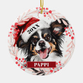 Papillon Dog in der Weihnachtsmannmütze Weihnachts Keramik Ornament (Vorne)