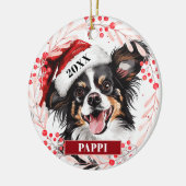 Papillon Dog in der Weihnachtsmannmütze Weihnachts Keramik Ornament (Links)