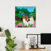 Papillon Dog in Garden Print Poster (Heimbüro)